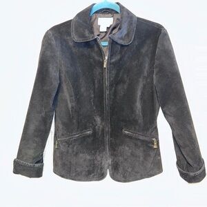 Vintage Live a Little Black Suede Leather Jacket with Zipper Y2K {Small}